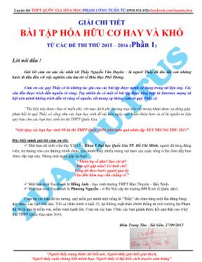Giải chi tiết bài tập Hóa hữu cơ hay và khó từ các đề thi thử 2015  2016 (Phần 1) - Phạm Công Tuấn Tú